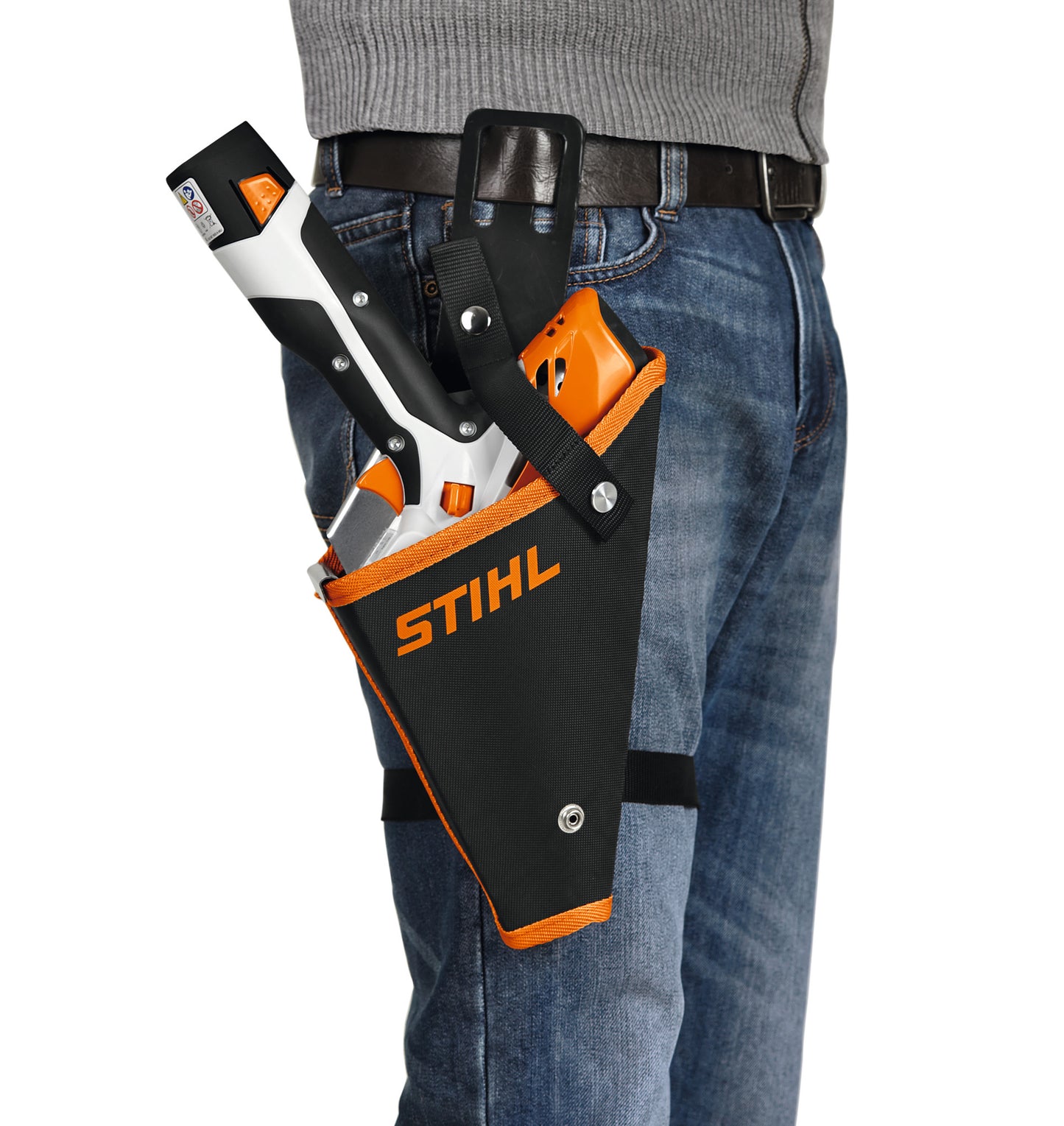 Dettaglio del sistema di bloccaggio della fondina Stihl per GTA 26
