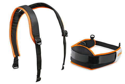 Cintura con tracolla STIHL per batterie agli ioni di litio, design ergonomico per riduzione del peso.