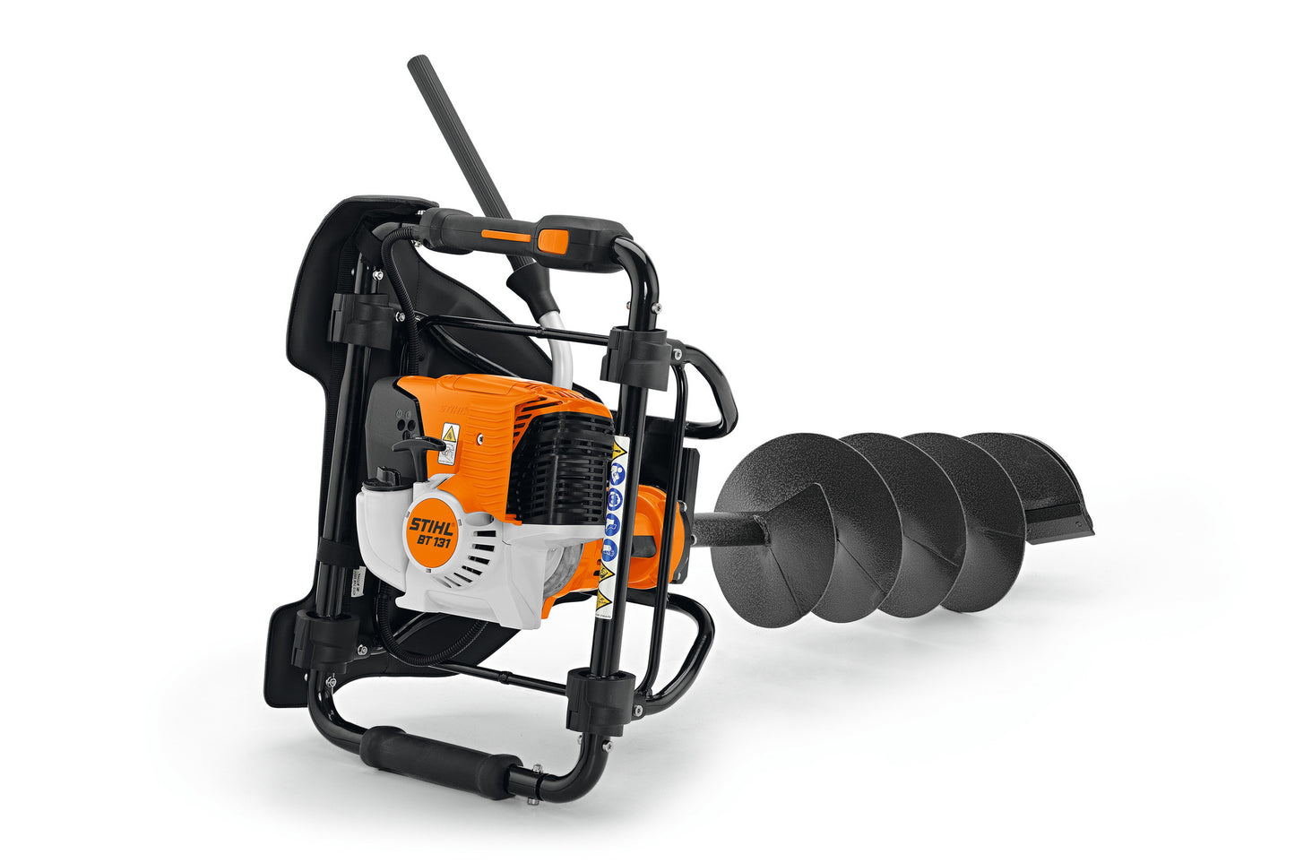 Vista laterale della trivella BT 131 di Stihl, ideale per perforazioni fino a 300 mm