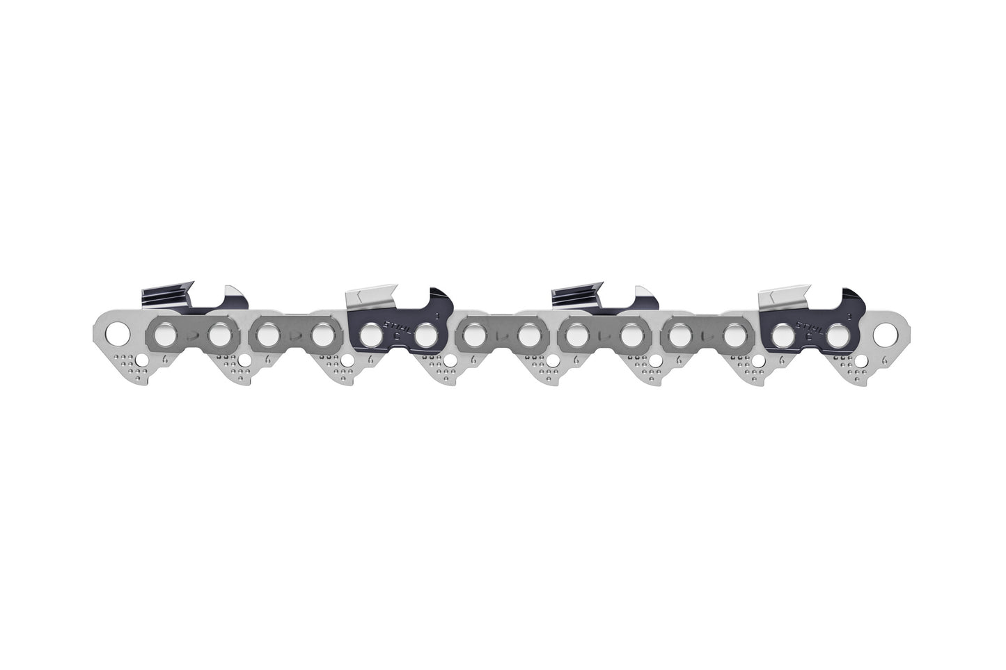Primo piano della catena STIHL 3/8" Rapid Hexa mostrata su sfondo bianco