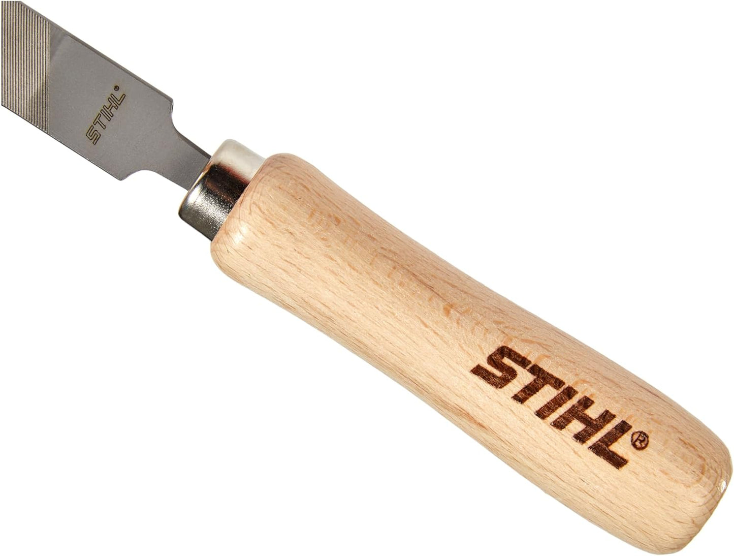 Spatola per affilatura STIHL con manico in legno e lama in acciaio di alta qualità, ideale per manutenzione di catene da motosega e attrezzi da giardino, ergonomica e resistente, perfetta per uso professionale e domestico.