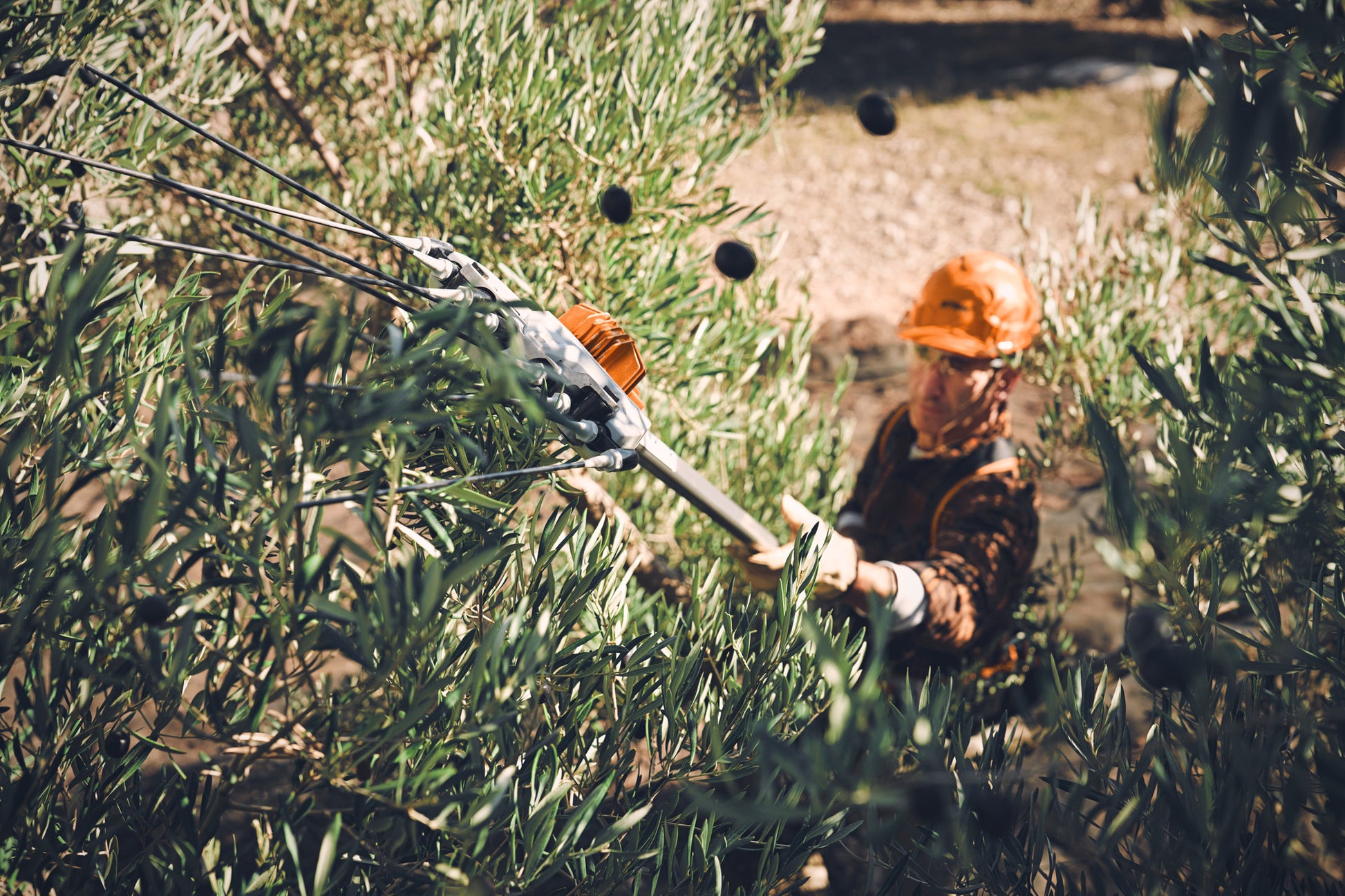 Batteria STIHL collegata al sistema SPA 130 durante l'operazione