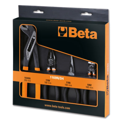 Assortimento di 1 pinza universale a grande effetto, 1 pinza becchi mezzotondi lunghi, 1 tronchese cromato e 1 pinza a cerniera chiusa fosfatata - 1169N/D4