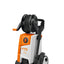 Vista laterale dell'idropulitrice STIHL RE 120 PLUS con dettagli del tamburo per tubo