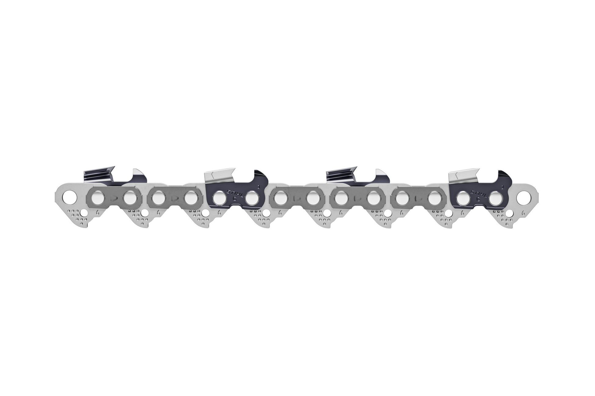 Primo piano della catena STIHL 3/8" Rapid Hexa mostrata su sfondo bianco