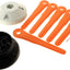 Testina di ricambio per decespugliatore Stihl con lame in plastica arancione, set completo di 6 lame, copertura superiore bianca e inferiore nera, ideale per taglio erba e manutenzione giardino.
