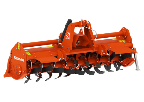 Vista frontale laterale fresatrice SICMA RC con dettagli su zappe e struttura compatta
